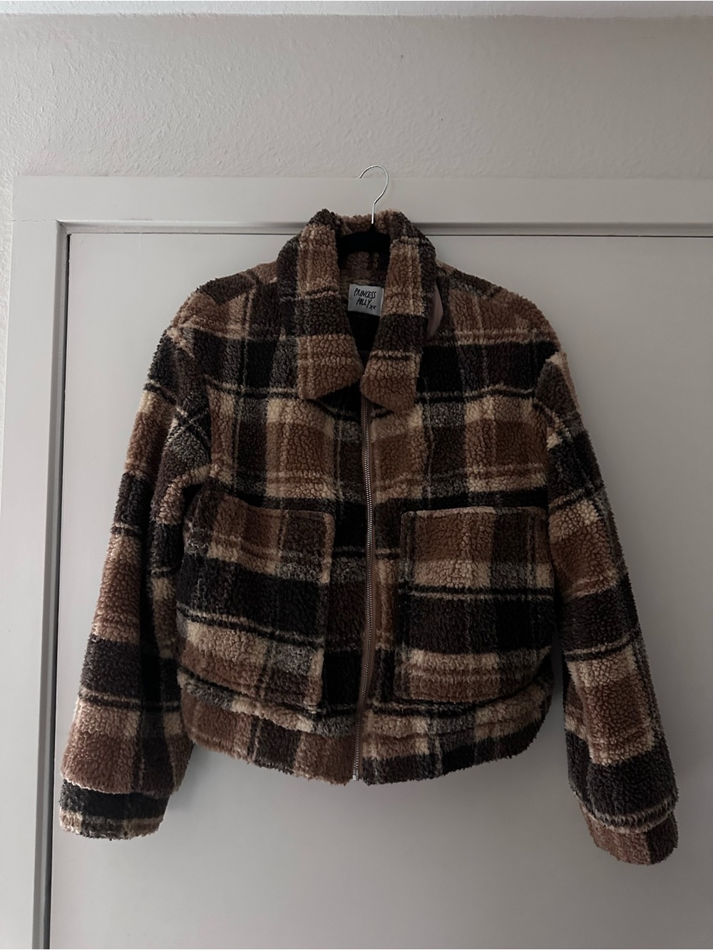Princess Polly Brown Plaid Teddy Jacket
